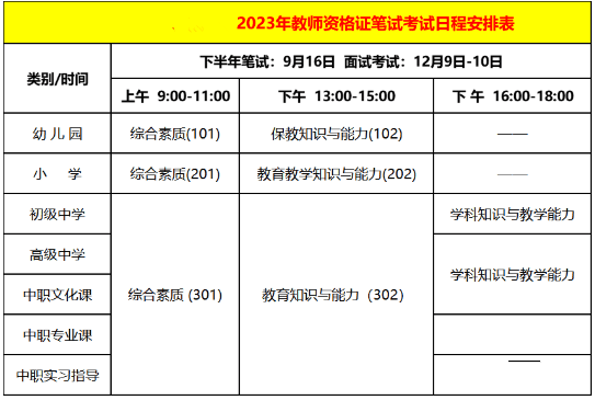 长春教师资格证考试时间2024年