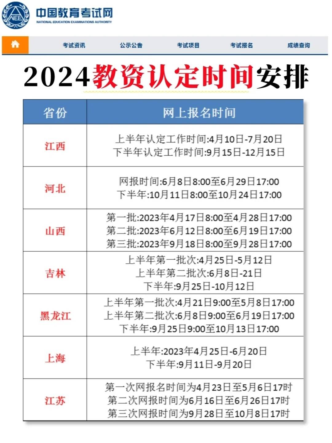 河北教师资格证2024年考试时间